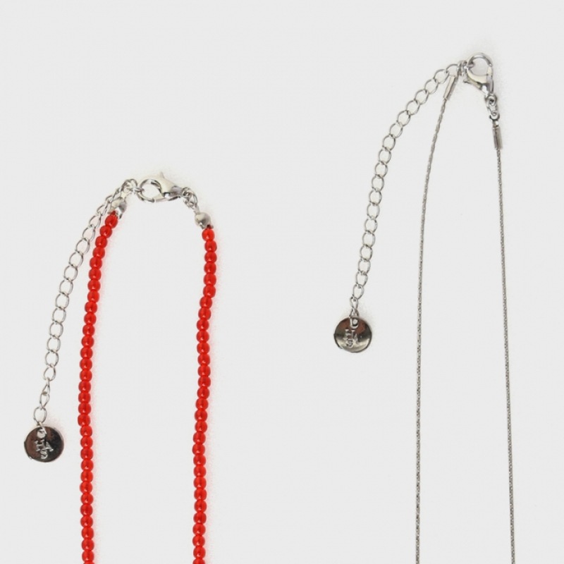 HAS [2セット] HW006 ハート&レッドビーズレイヤードネックレス