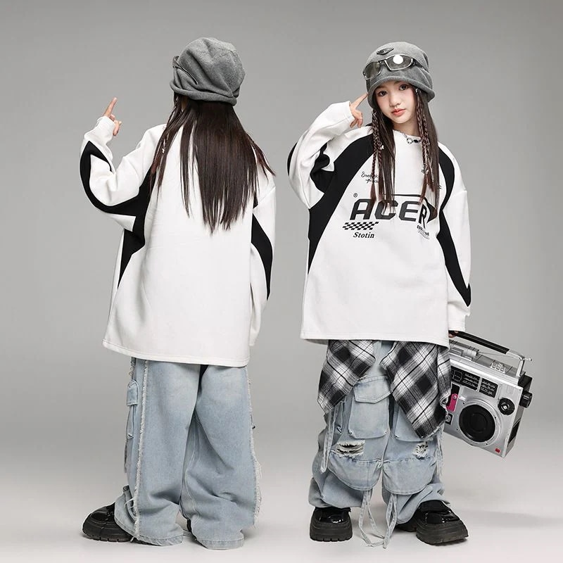 メガ割街舞児童服ヒップホップクール演技服少hiphopゆるいジーンズ公演服装