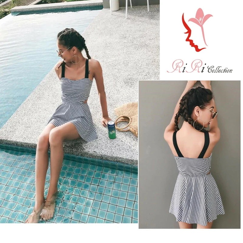 新作 -f081 ワンピース 水着 つなぎ オシャレ ライン ビキニ ボーダー オフショルダー ビスチェ バンドゥ フリル ワンピース タンキニ 大きいサイズS-XL 17-241