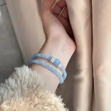 オリジナルナチュラルシーブルーサファイアブレスレット二重丸白強化女性のジュエリーハンドチェーンファッションアクセサリー オリジナルナチュラルシーブルーサファイアブレスレット二重丸白強化女性のジュエリーハンドチェーンファッションアクセサリー