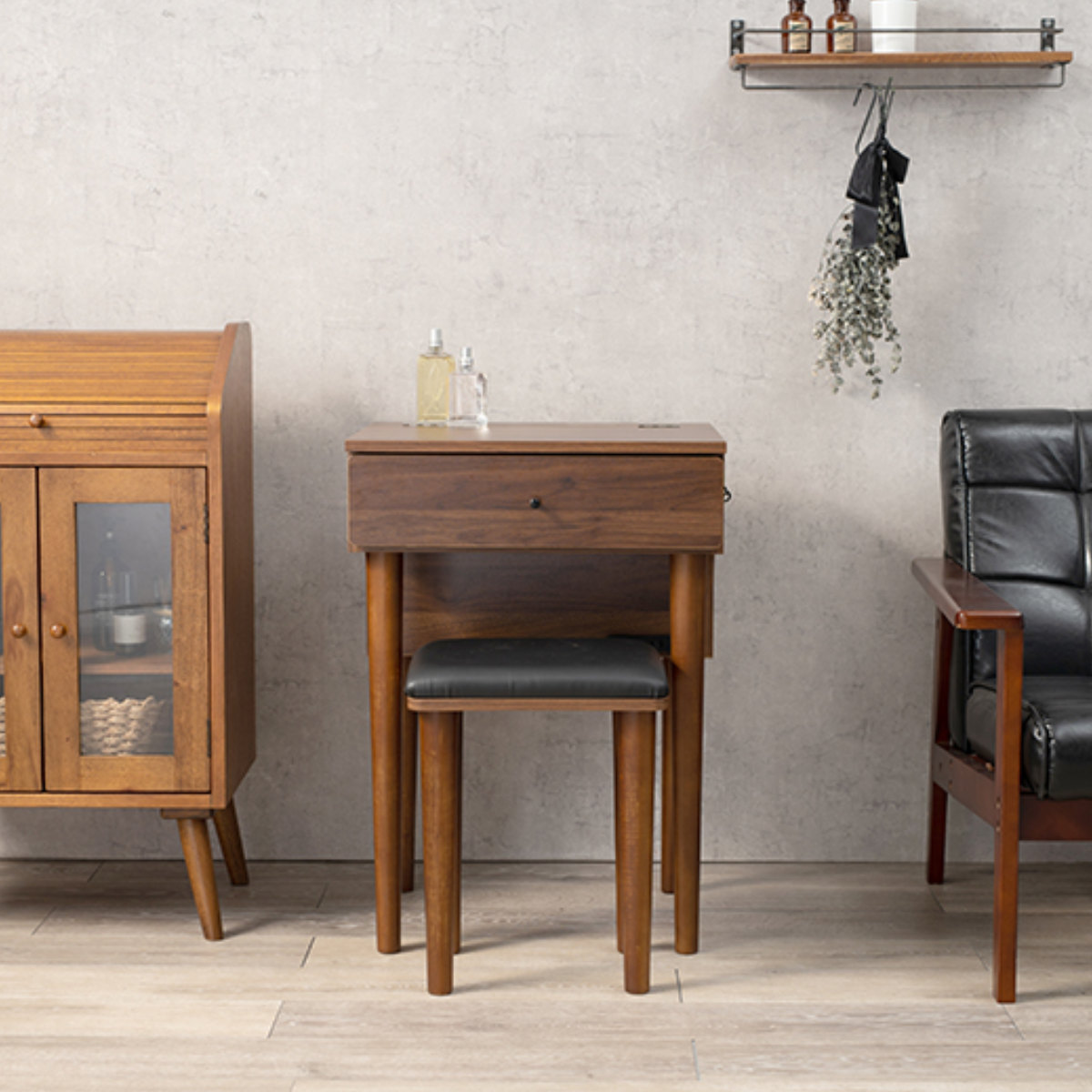 椅子のみ＊木製 ミラー付きドレッサードレッサー鏡台木製コンセント付き