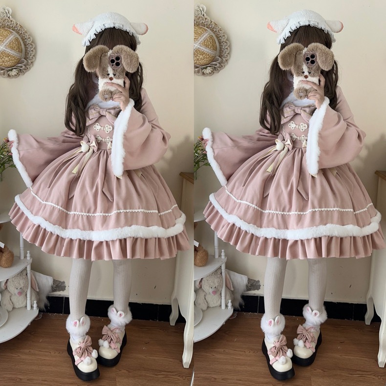 洛丽塔正规品冬季定制两件套连衣裙Lolita绒面姬袖裙元旦圣诞套装裙 洛丽塔正规品冬季定制两件套连衣裙Lolita绒面姬袖裙元旦圣诞套装裙