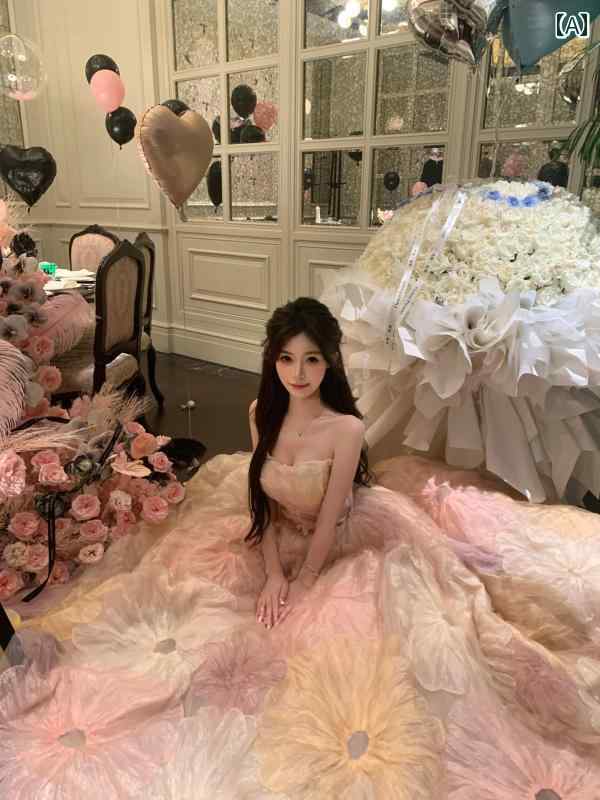 ドレス　パーティー　レディース レディース チューブ トップ ドレス 高級 プリンセス パフィー スカート ヘビー イブニングドレス 成人 式 トレーリング バースデー