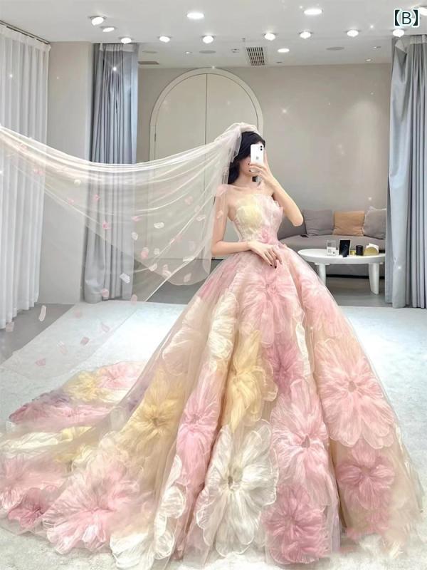 ドレス　パーティー　レディース レディース チューブ トップ ドレス 高級 プリンセス パフィー スカート ヘビー イブニングドレス 成人 式 トレーリング バースデー