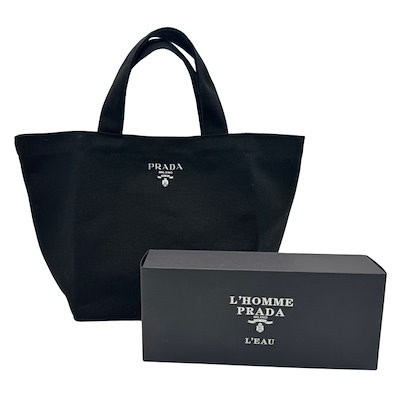 「正規品」PRADA ブラック キャンバス トートバッグ Qoo10] PRADA コスメティック キャンバス トートバッグ : バッグ