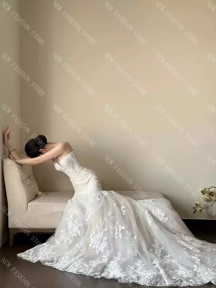 フレンチフィッチ胸磨きウエディングドレス新型レースドレスワンピース-34