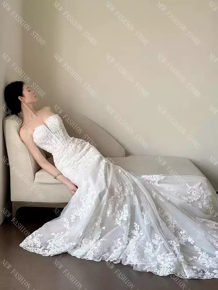 フレンチフィッチ胸磨きウエディングドレス新型レースドレスワンピース-34