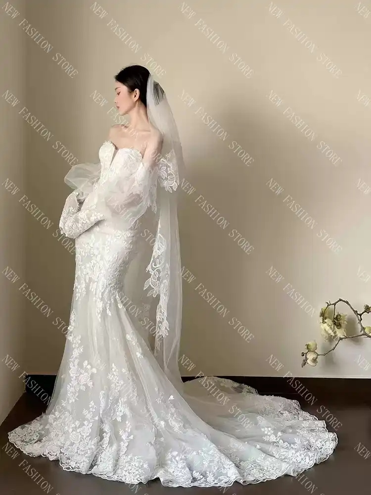 フレンチフィッチ胸磨きウエディングドレス新型レースドレスワンピース-34