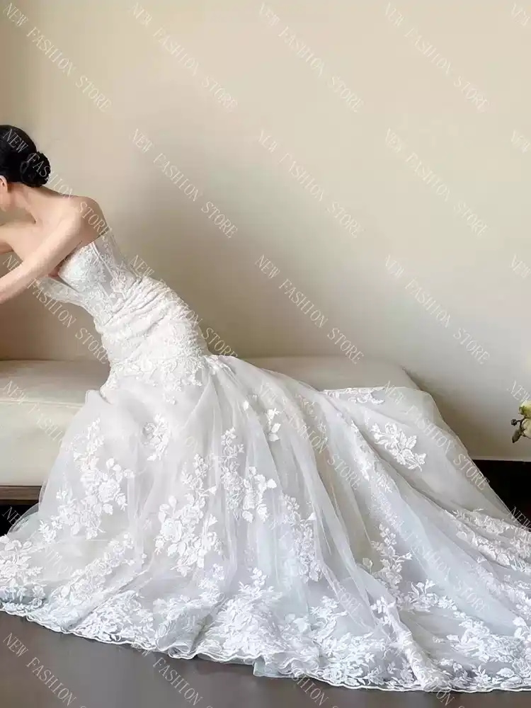 フレンチフィッチ胸磨きウエディングドレス新型レースドレスワンピース-34