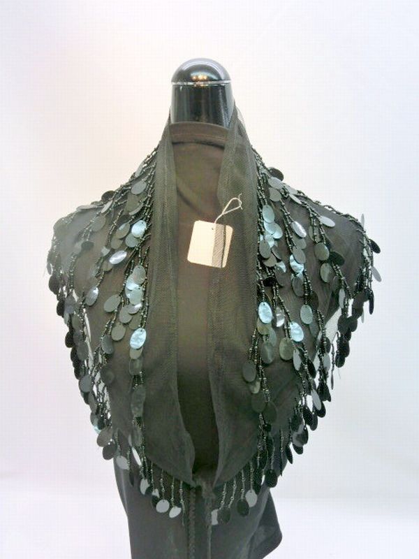 ストール ファッション小物 レディースファッション ビーズ スパンコール フリンシ付き 三角ストール ストール ファッション小物 レディースファッション ビーズ スパンコール フリンシ付き 三角ストール