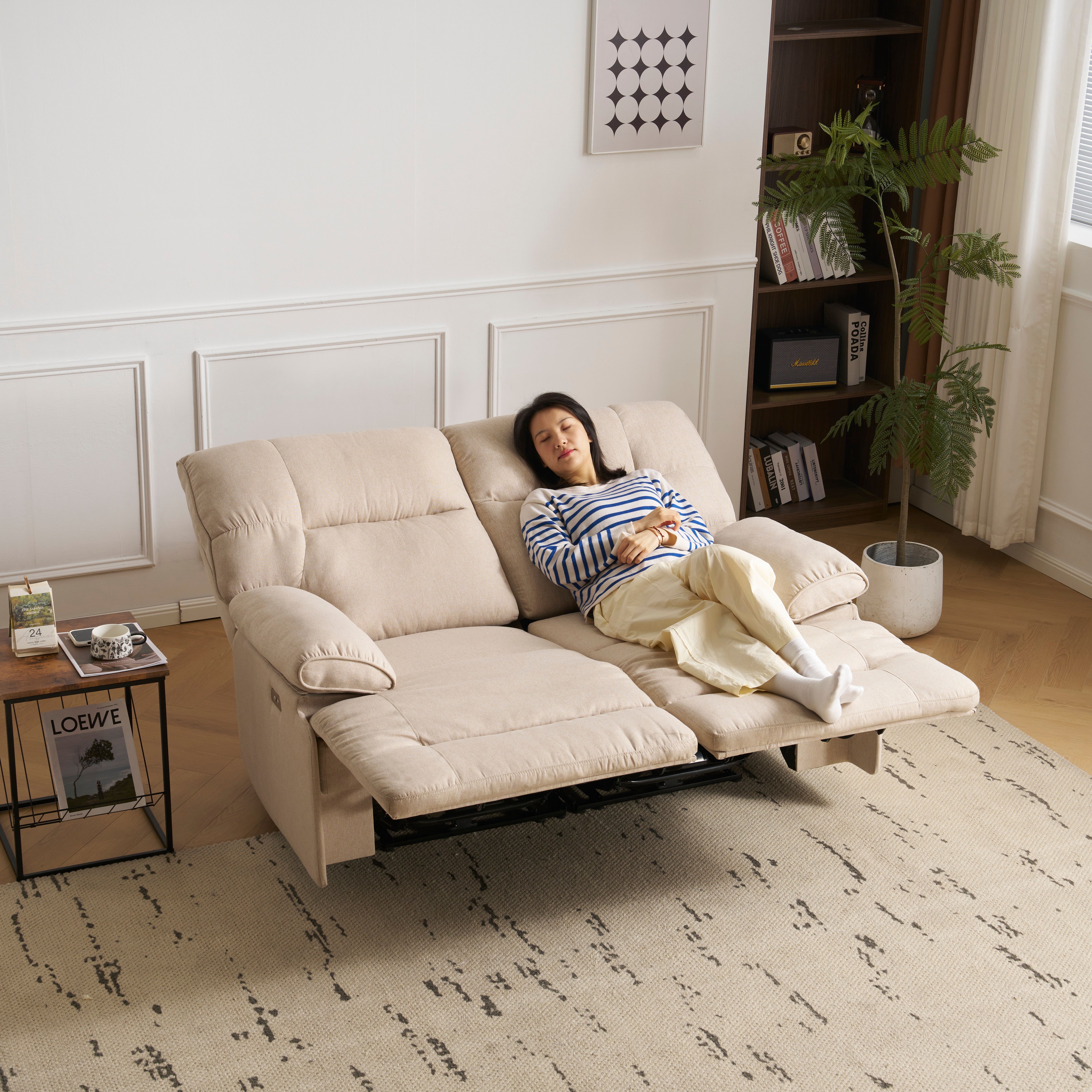 【国内発送,送.料無料】A39リクライニングチェア リクライニングソファ 2人掛け ファブリック 電動 リクライニング 左右独立調節150 オットマン一体型 パーソナルチェアー 電動ソファ 耐圧分散