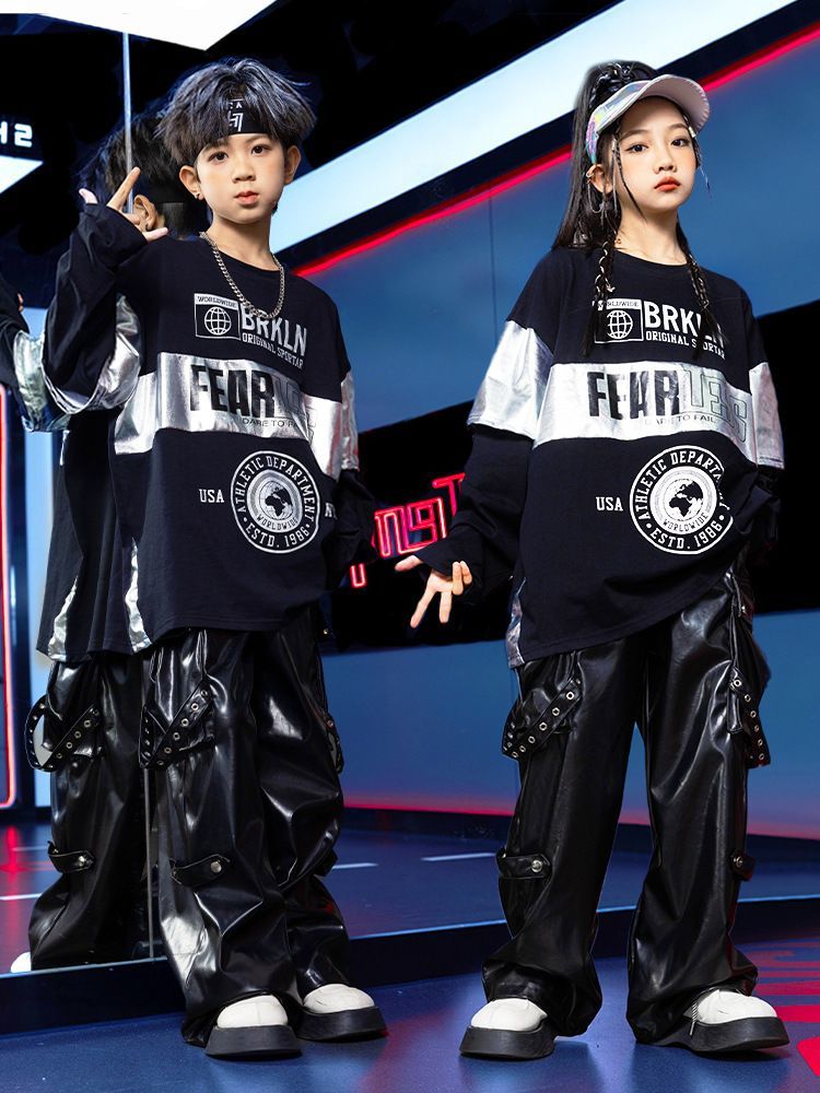 子供の街のダンスの潮服のヒップホップの街のダンスのスーツの出演服の男の子のフレームのドラムの出演服の子供の舞台の服装の秋 子供の街のダンスの潮服のヒップホップの街のダンスのスーツの出演服の男の子のフレームのドラムの出演服の子供の舞台の服装の秋