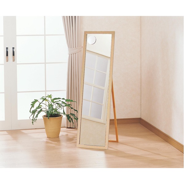 ウッド ウォールミラー 全身姿見鏡 ( スタンド付き ) 拡大鏡付き ナチュラル 日本製