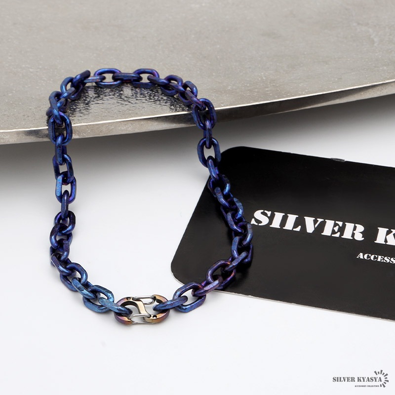 チタン 小豆チェーンブレスレット幅5mm [b554-blue-5mm]