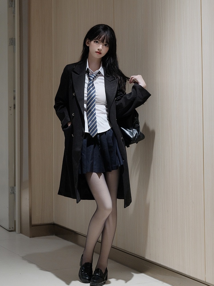 JK制服 ラジャー トレンチコート 厚手 チェスターコート 女子高校生 学院風 コート