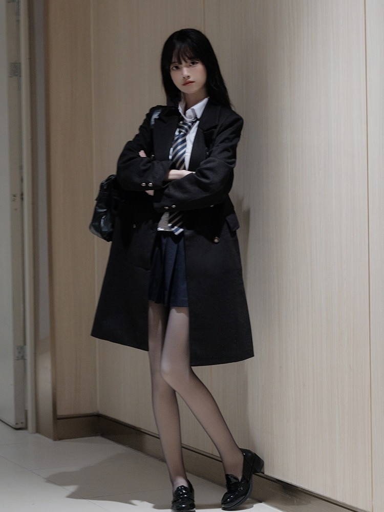 JK制服 ラジャー トレンチコート 厚手 チェスターコート 女子高校生 学院風 コート