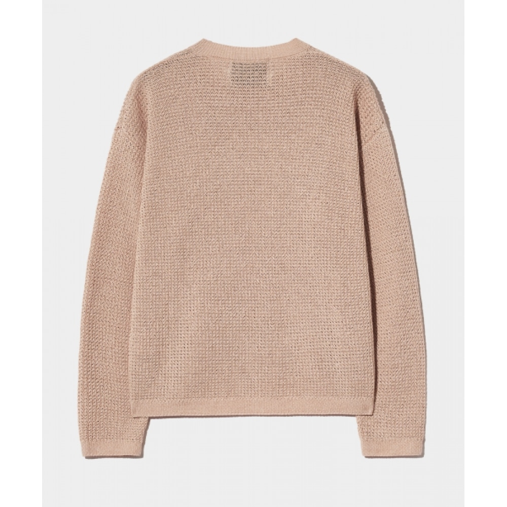 SATUR ロゴ刺繍入りクルーネックニットピーチコーラル SATUR ロゴ刺繍入りクルーネックニットピーチコーラル