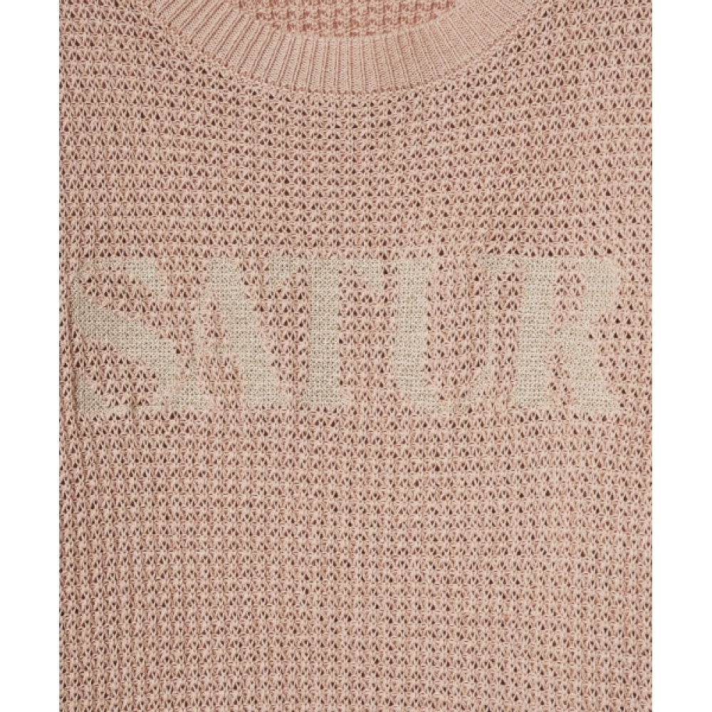 SATUR ロゴ刺繍入りクルーネックニットピーチコーラル SATUR ロゴ刺繍入りクルーネックニットピーチコーラル