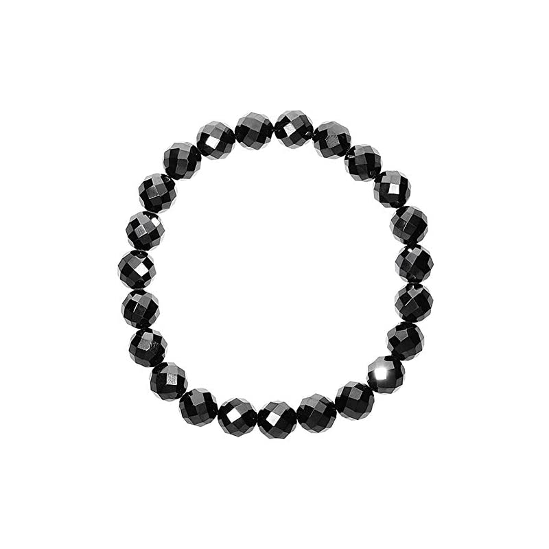 新宿銀の蔵 8mm玉 天然 ブラックスピネル カット ブレスレット 長さ約18cm (メンズMレディ