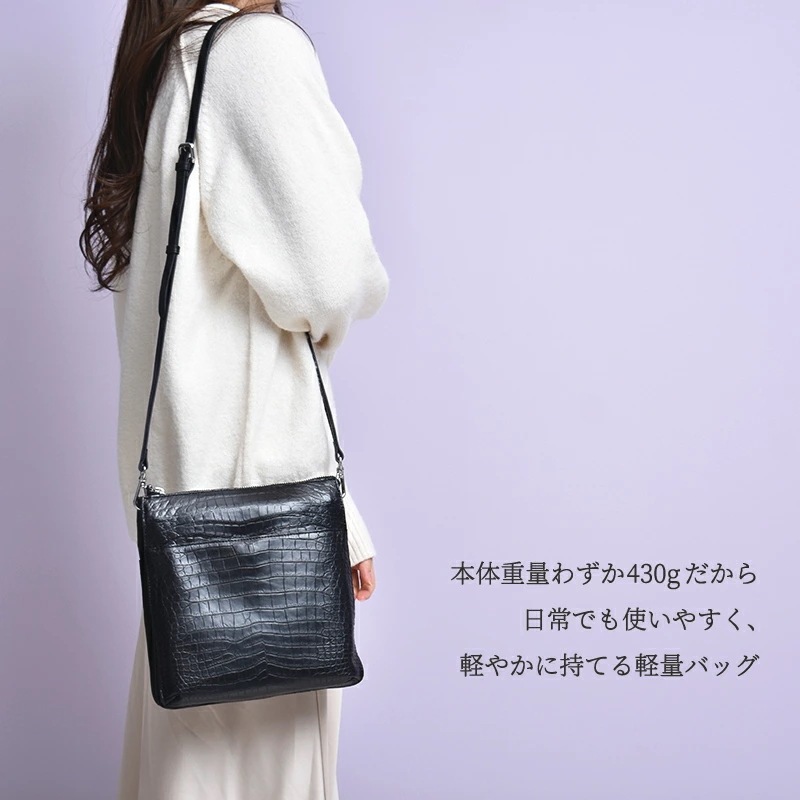 クロコダイル 本革 2way ハンドバッグ レディース 女性 ショルダーバッグ センター取り ワニ革 ミニバッグ 軽量 斜めがけ スクエア 四角 レザー