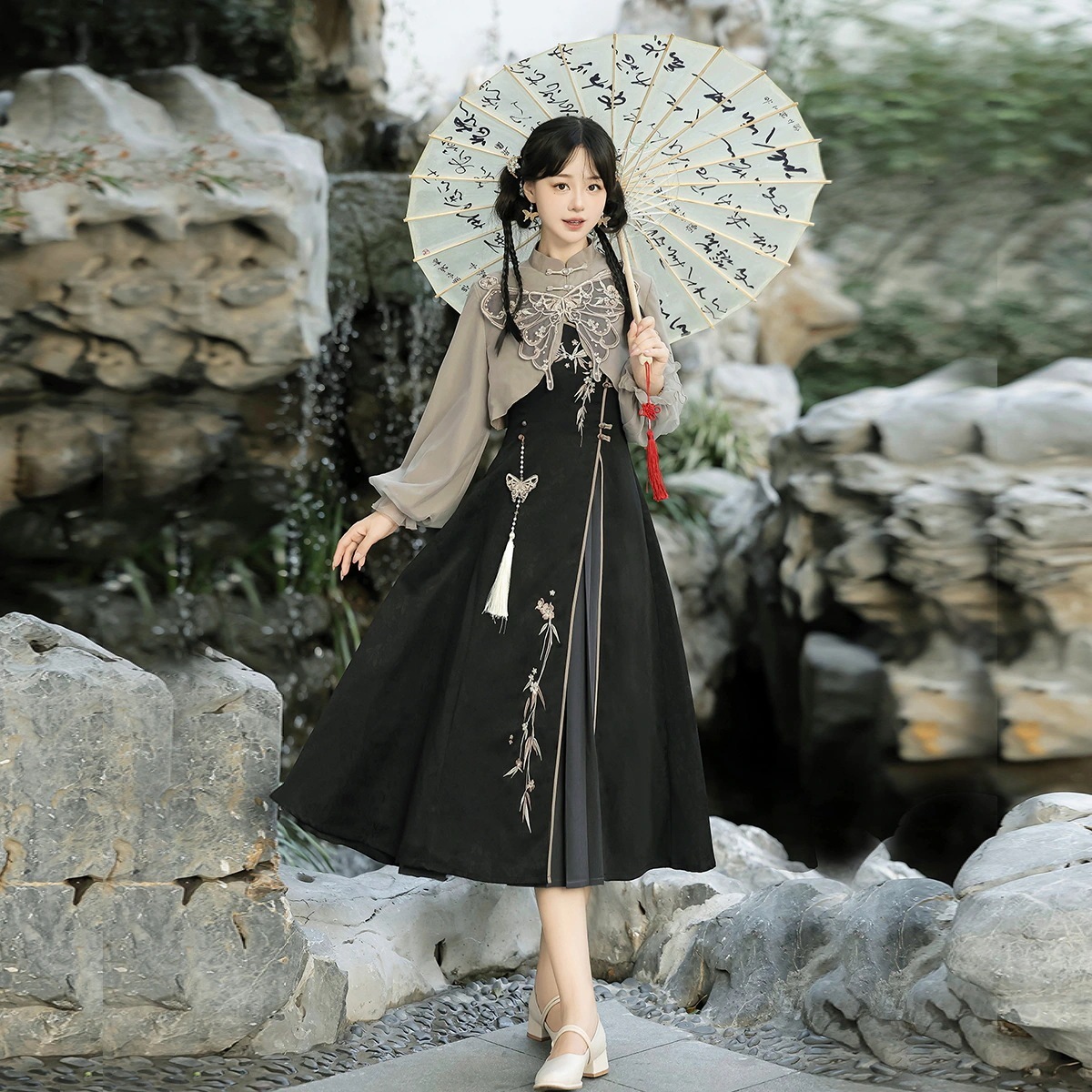 【フルセット】蝶火新韓国韓国改良cos要素雲肩上着サスペンダースカートセット秋 【フルセット】蝶火新韓国韓国改良cos要素雲肩上着サスペンダースカートセット秋