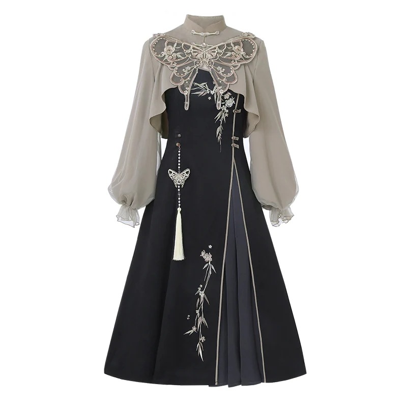 【フルセット】蝶火新韓国韓国改良cos要素雲肩上着サスペンダースカートセット秋 【フルセット】蝶火新韓国韓国改良cos要素雲肩上着サスペンダースカートセット秋