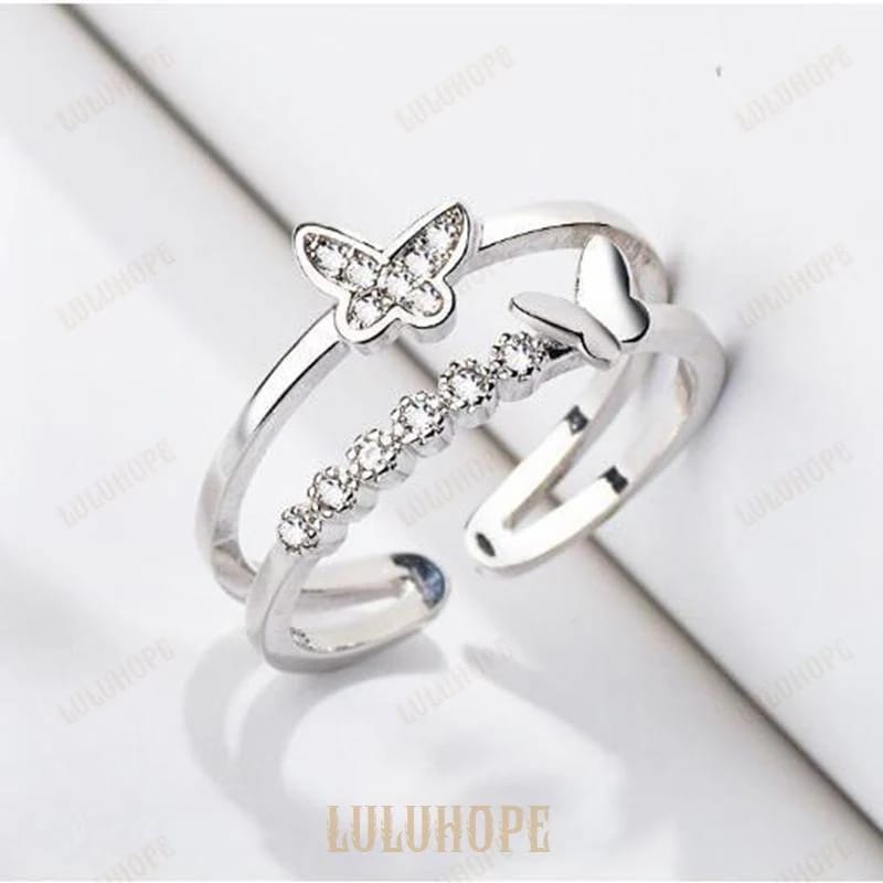 指輪 リング レディース 蝶々 2連式 バタフライ キュービックジルコニア シルバー フリーサイズ CZダイヤモンド アレルギー 指輪 リング レディース 蝶々 2連式 バタフライ キュービックジルコニア シルバー フリーサイズ CZダイヤモンド アレルギー