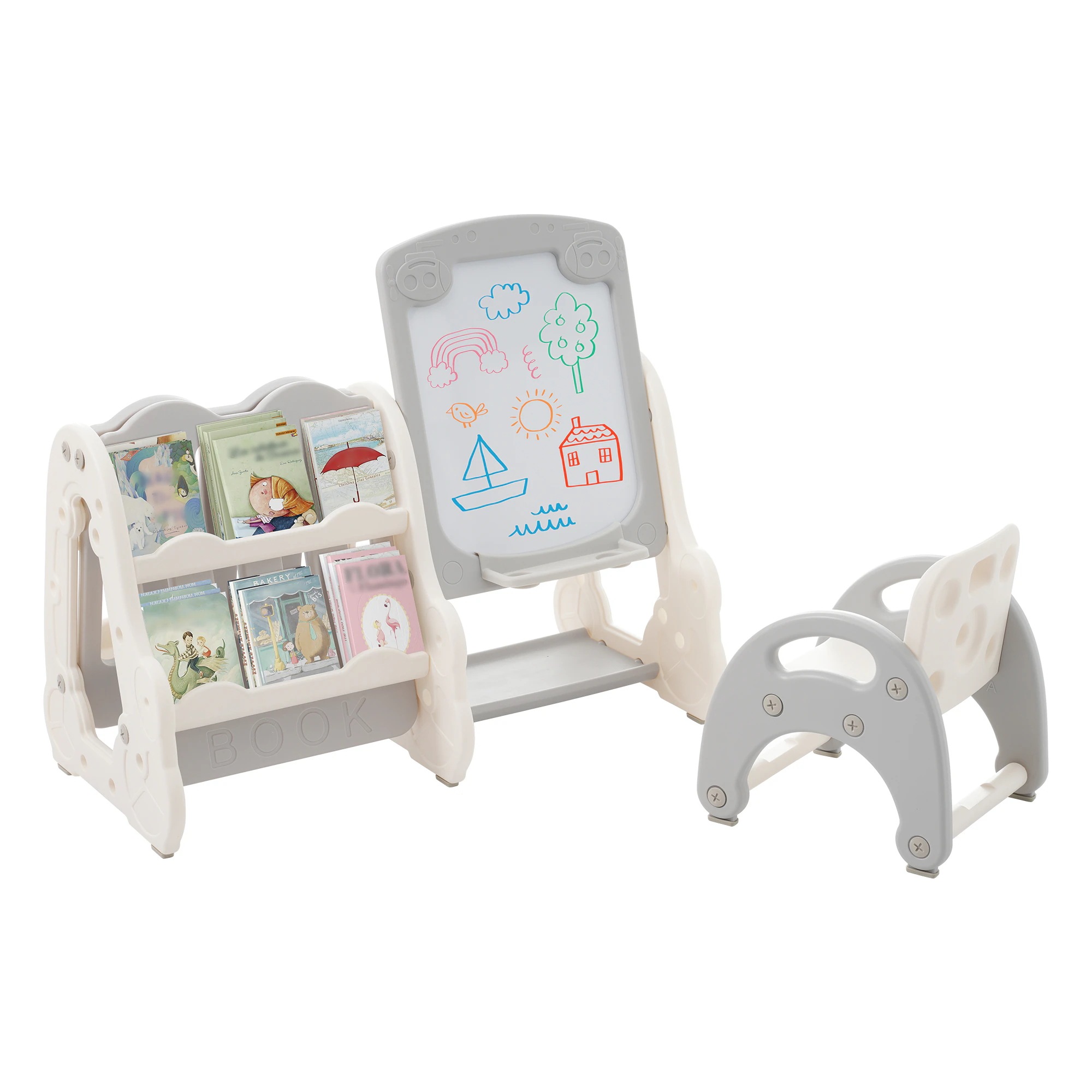 1784絵本棚セット 椅子付き ホワイトボード付き 多機能テーブル＆チェア 絵本棚 知育デスク 収納付き 学習 おもちゃ収納 ラック 絵本棚 本棚 子供用シェルフ 収納棚 おもちゃ 収納 おもちゃ箱