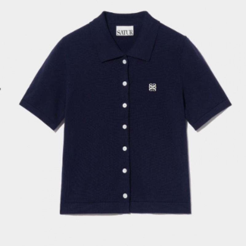 SATUR ベーシックコットンカラーハーフカーディガンクラシックネイビー SATUR ベーシックコットンカラーハーフカーディガンクラシックネイビー