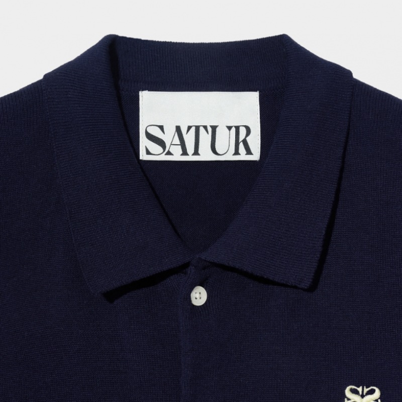 SATUR ベーシックコットンカラーハーフカーディガンクラシックネイビー SATUR ベーシックコットンカラーハーフカーディガンクラシックネイビー