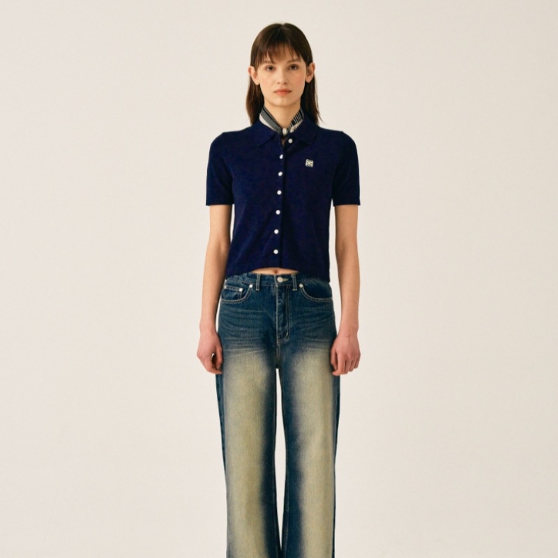 SATUR ベーシックコットンカラーハーフカーディガンクラシックネイビー SATUR ベーシックコットンカラーハーフカーディガンクラシックネイビー