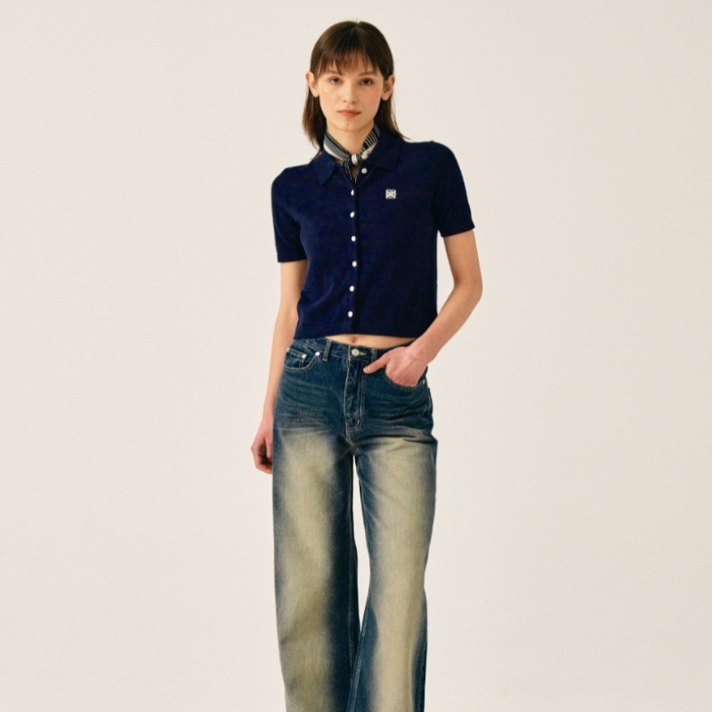 SATUR ベーシックコットンカラーハーフカーディガンクラシックネイビー SATUR ベーシックコットンカラーハーフカーディガンクラシックネイビー