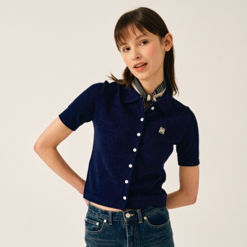 SATUR ベーシックコットンカラーハーフカーディガンクラシックネイビー SATUR ベーシックコットンカラーハーフカーディガンクラシックネイビー