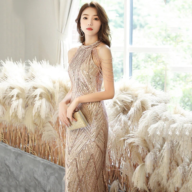 ワンピースドレスドレス女性のための最愛のドレス2025テールシャンパンテクスチャバンケットの気質ホストドレス ワンピースドレスドレス女性のための最愛のドレス2025テールシャンパンテクスチャバンケットの気質ホストドレス