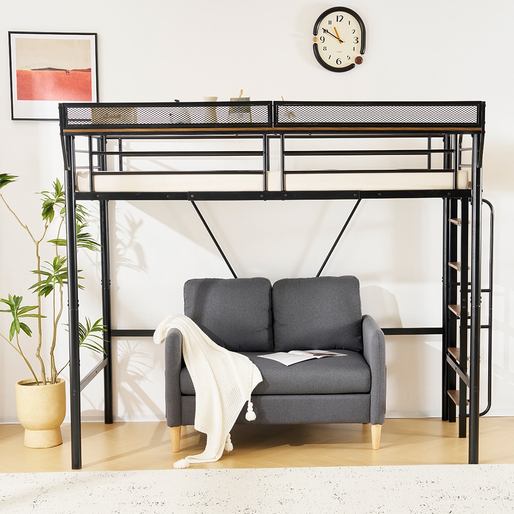 【2点購入で150OFF】品質良い!店舗お勧め! 【ブラック】システムベット 宮棚 ロフトベッド シングル 手すり付き階段 便利な側面収納 北欧風 大人用 スチール 耐震 【2点購入で150OFF】品質良い!店舗お勧め! 【ブラック】システムベット 宮棚 ロフトベッド シングル 手すり付き階段 便利な側面収納 北欧風 大人用 スチール 耐震