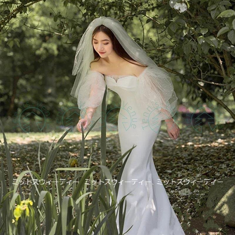 ウェディングドレス マーメイドラインドレス パフスリーブ ウエディングドレス 二次会 花嫁 パーティ ウェディングドレス マーメイドラインドレス パフスリーブ ウエディングドレス 二次会 花嫁 パーティ