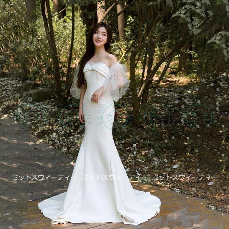 ウェディングドレス マーメイドラインドレス パフスリーブ ウエディングドレス 二次会 花嫁 パーティ ウェディングドレス マーメイドラインドレス パフスリーブ ウエディングドレス 二次会 花嫁 パーティ