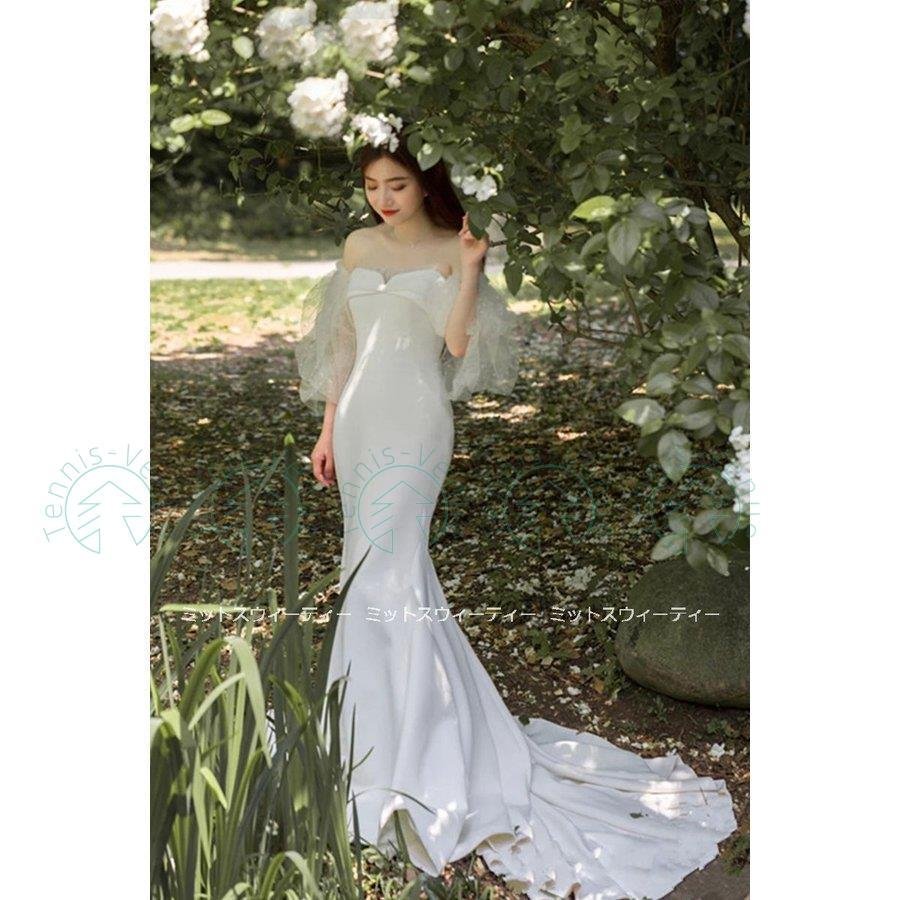 ウェディングドレス マーメイドラインドレス パフスリーブ ウエディングドレス 二次会 花嫁 パーティ ウェディングドレス マーメイドラインドレス パフスリーブ ウエディングドレス 二次会 花嫁 パーティ