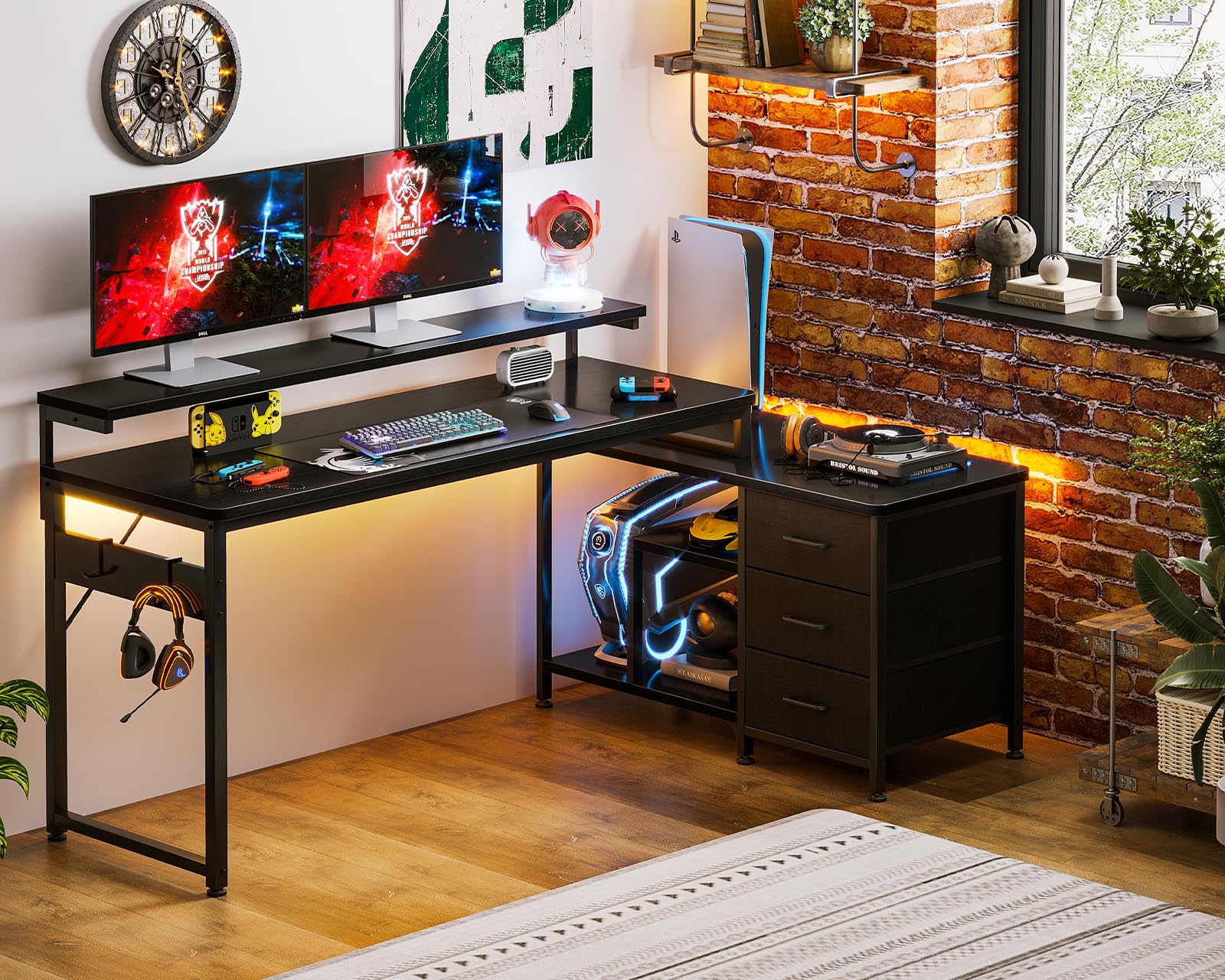 パソコンデスク 引き出し付き ゲーミングデスク コンセント付き l字デスク デスク 机 幅173*100 pcデスク 棚付き desk 収納 オフィスデスク 仕事用 在宅勤務 組立 44219 パソコンデスク 引き出し付き ゲーミングデスク コンセント付き l字デスク デスク 机 幅173*100 pcデスク 棚付き desk 収納 オフィスデスク 仕事用 在宅勤務 組立 44219