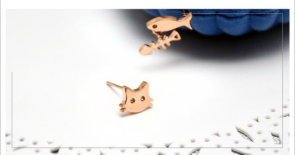 3色女性の猫と魚の耳スタッドイヤリングチタン鋼スターリングダイヤモンド 3色女性の猫と魚の耳スタッドイヤリングチタン鋼スターリングダイヤモンド
