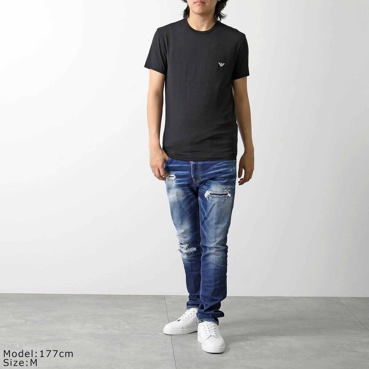 エンポリオアルマーニ　ロゴデニム半袖シャツ　メンズ エンポリオアルマーニ Tシャツ 半袖/カットソー トップス メンズ