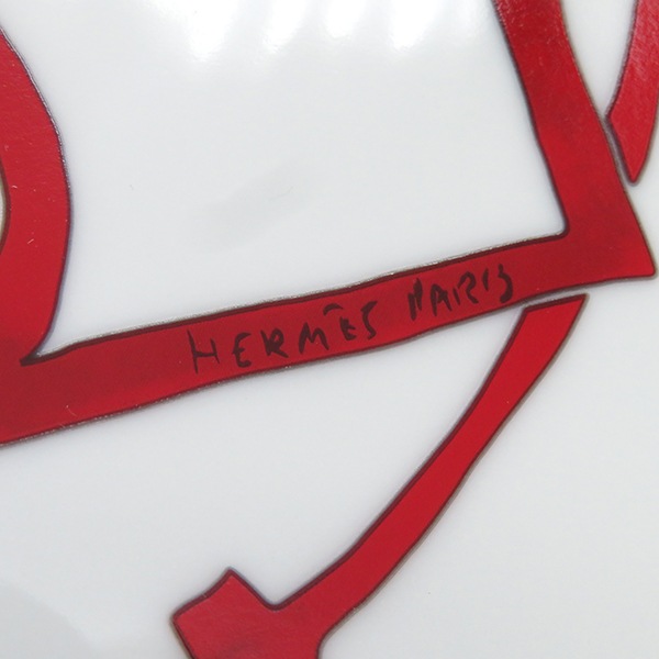 エルメス HERMES 食器 バルコン デュ ガダルキヴィール アメリカン ディナープレート 26cm 磁器 レッド×ホワイト 赤 白 ポーセリン 11001P 【箱】【中古】