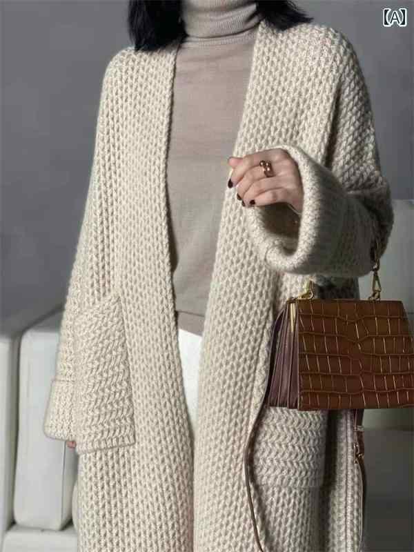 ニット レディース カーディガン おしゃれ カジュアル 秋冬 ロング 丈 厚手 長袖 セーター グレー キャメル