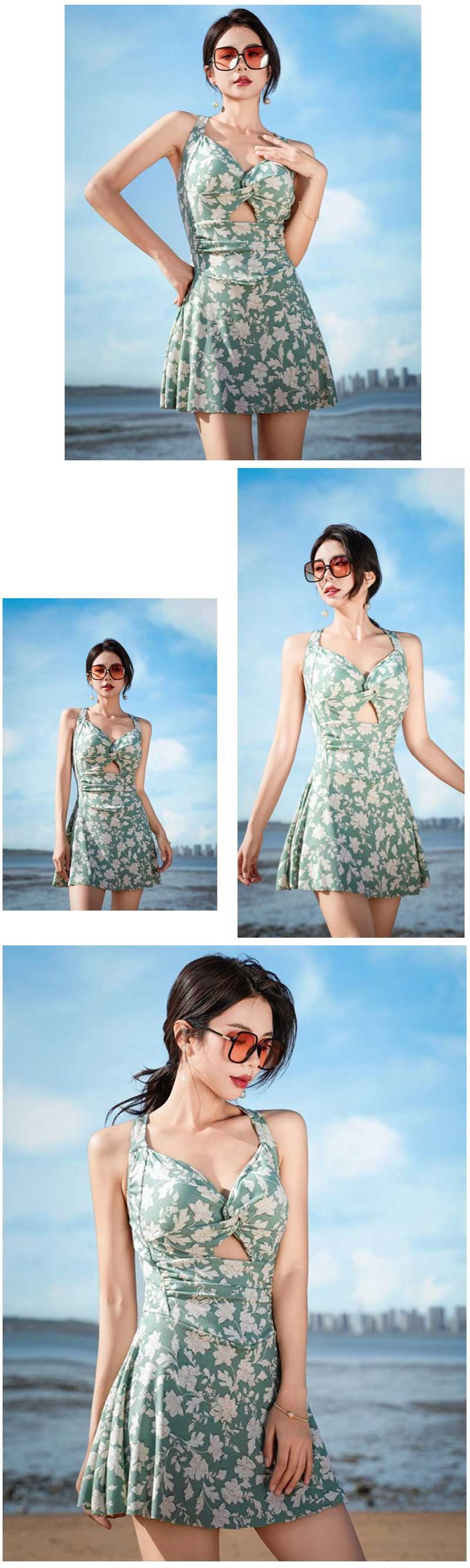 水着 ワンピース 体型カバー水着 レディース ぽっちゃり 20代 30代 40代 ママ水着 露出控えめ オトナ女子 カシュクール バッククロス フレアワンピース バスト 盛れる ウエスト お尻 太も