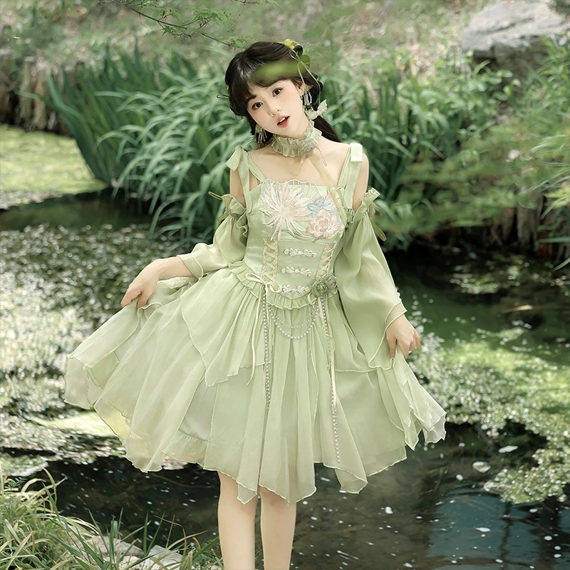 【フルセット】清華露lolita韓国ロリータcos要素ワンピース夏仙気 【フルセット】清華露lolita韓国ロリータcos要素ワンピース夏仙気