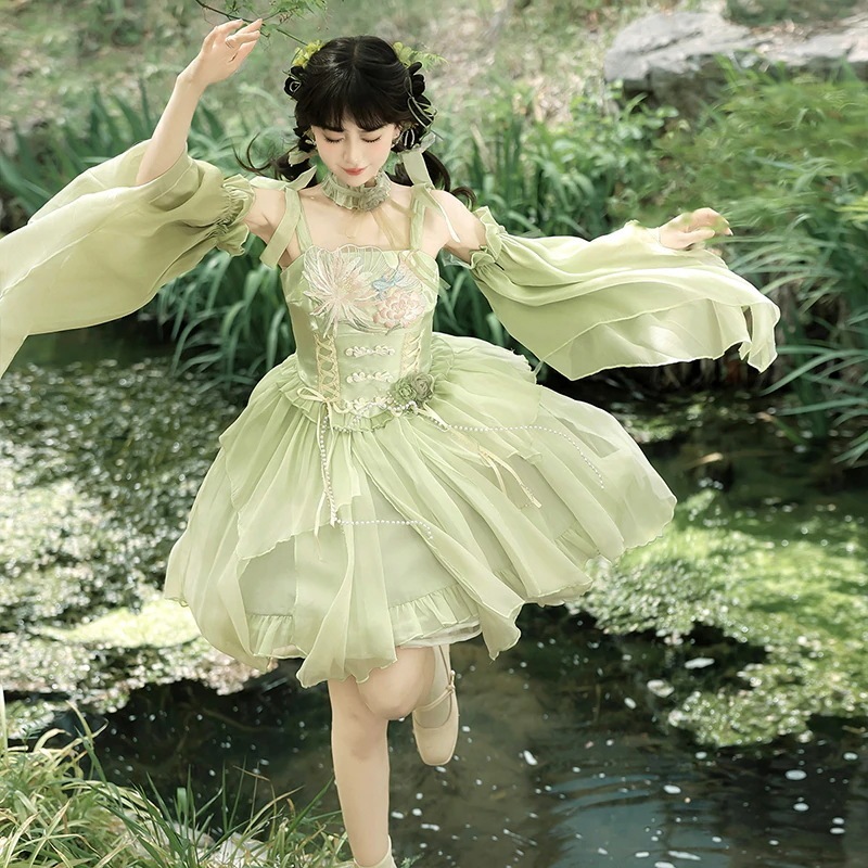 【フルセット】清華露lolita韓国ロリータcos要素ワンピース夏仙気 【フルセット】清華露lolita韓国ロリータcos要素ワンピース夏仙気