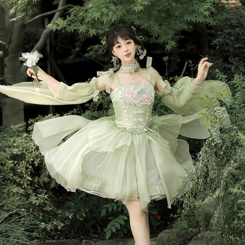 【フルセット】清華露lolita韓国ロリータcos要素ワンピース夏仙気 【フルセット】清華露lolita韓国ロリータcos要素ワンピース夏仙気