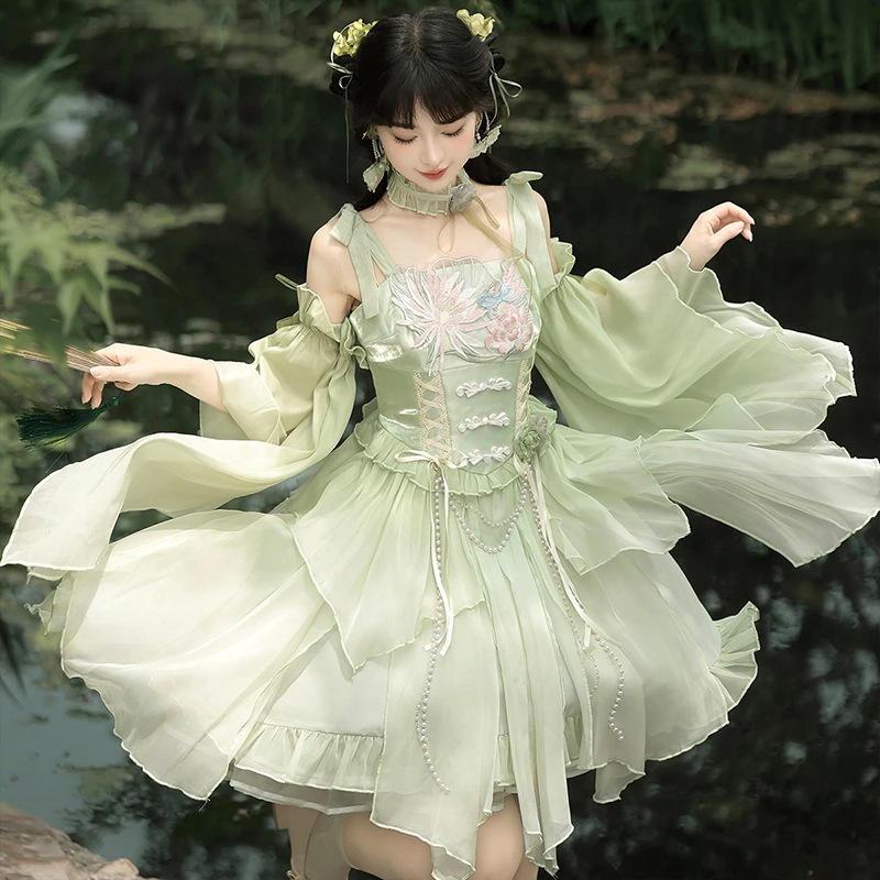 【フルセット】清華露lolita韓国ロリータcos要素ワンピース夏仙気 【フルセット】清華露lolita韓国ロリータcos要素ワンピース夏仙気