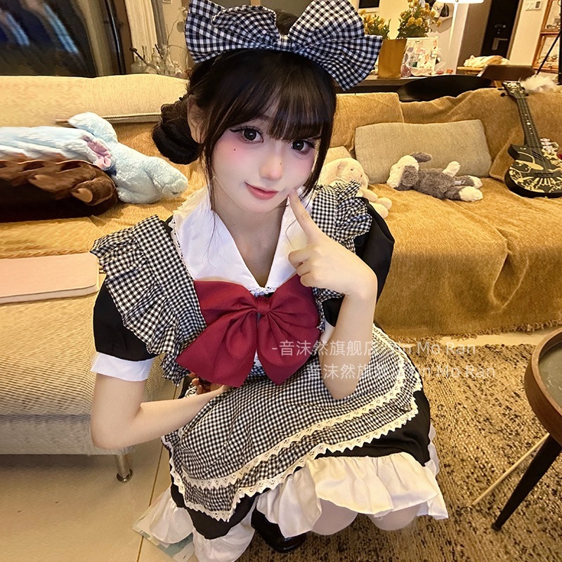 正規品販売:英倫メイドちゃん ~ 白黒格子縞スカートcos服メイド服猫娘ロリータコスプレ女装