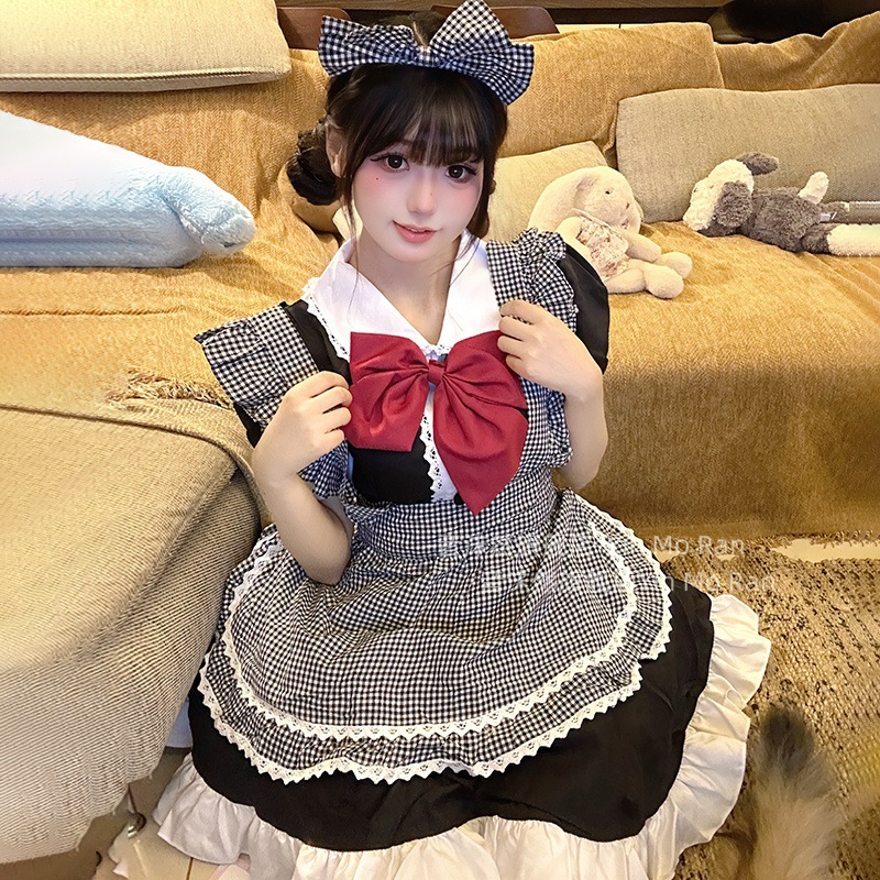 正規品販売:英倫メイドちゃん ~ 白黒格子縞スカートcos服メイド服猫娘ロリータコスプレ女装